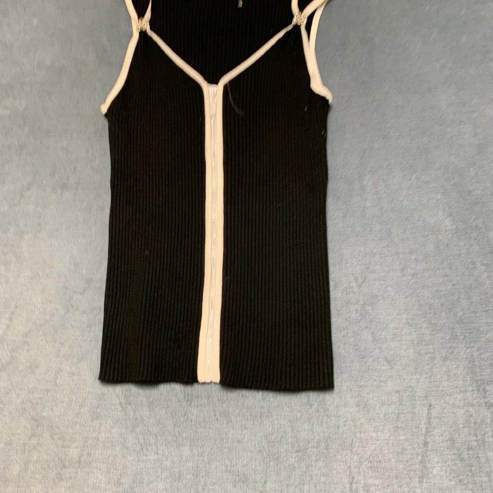 Belldini Knit Top Womens XL Black White Ribbed Sleeveless Outdoor Zip Front